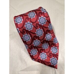 Ermenegildo Zegna Red/Blue Floral 100% Silk Tie Made in Italy 58"x3.5"